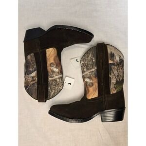 Masterson Cowboy Boot Youth 3 Brown Suede Leather  & Camo Style RB2008C
